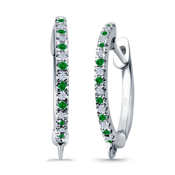 Half Eternity Hoop Earrings Round Simulated Green Emerald CZ 925 Sterling Silver (14mm)